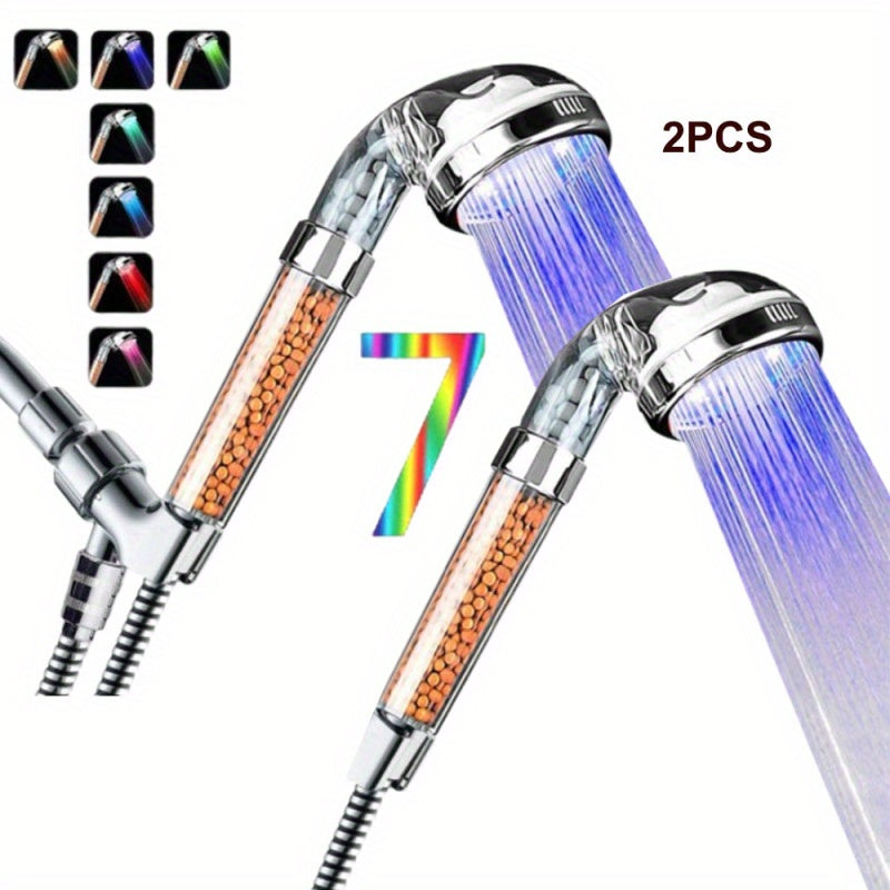 2pcs Color LED Portable Showerhead