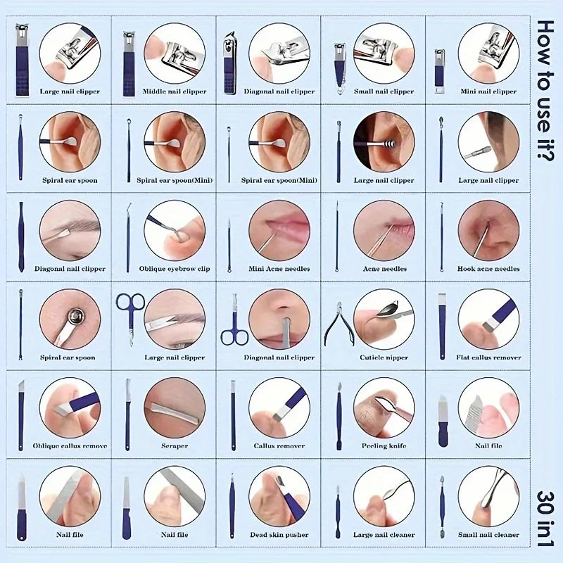 30 in 1 New Manicure Cutters 30 Pcs Nail Clipper Set Household High-Quality Steel Manicure Kit Nail Clippers Pedicure Nail Sciss