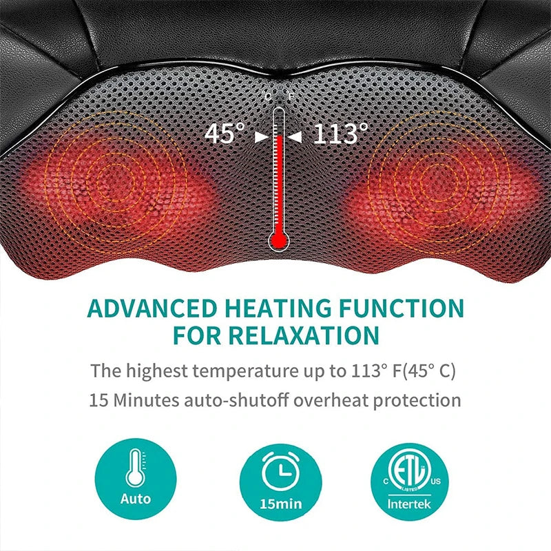 Shiatsu Neck and Shoulder Massager Heated Back Massager U Shape Deep Kneading Electric Massage Pillow for Neck Waist Leg Body