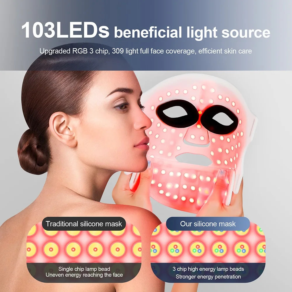 Silicone LED Face & Neck Mask — Wireless Light Therapy for Skin Rejuvenation & Anti-Aging