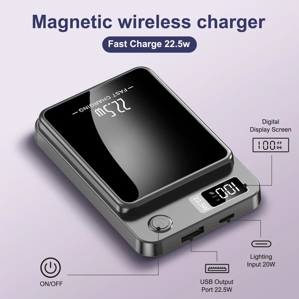 10000Mah Magnetic Charger Power Bank Wireless 22.5W USB-C Foldable Stand LED Display for Iphone 16/15/14/13/12 All Series