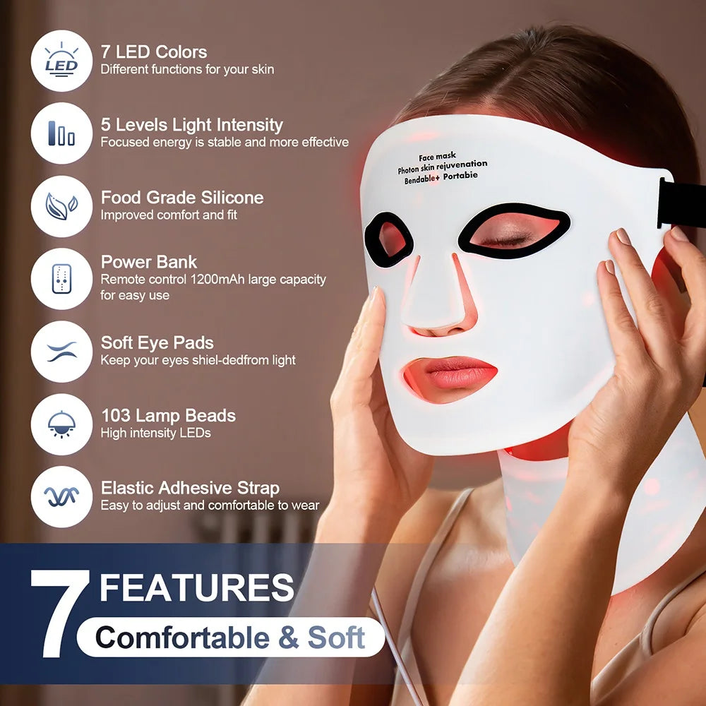 Silicone LED Face & Neck Mask — Wireless Light Therapy for Skin Rejuvenation & Anti-Aging
