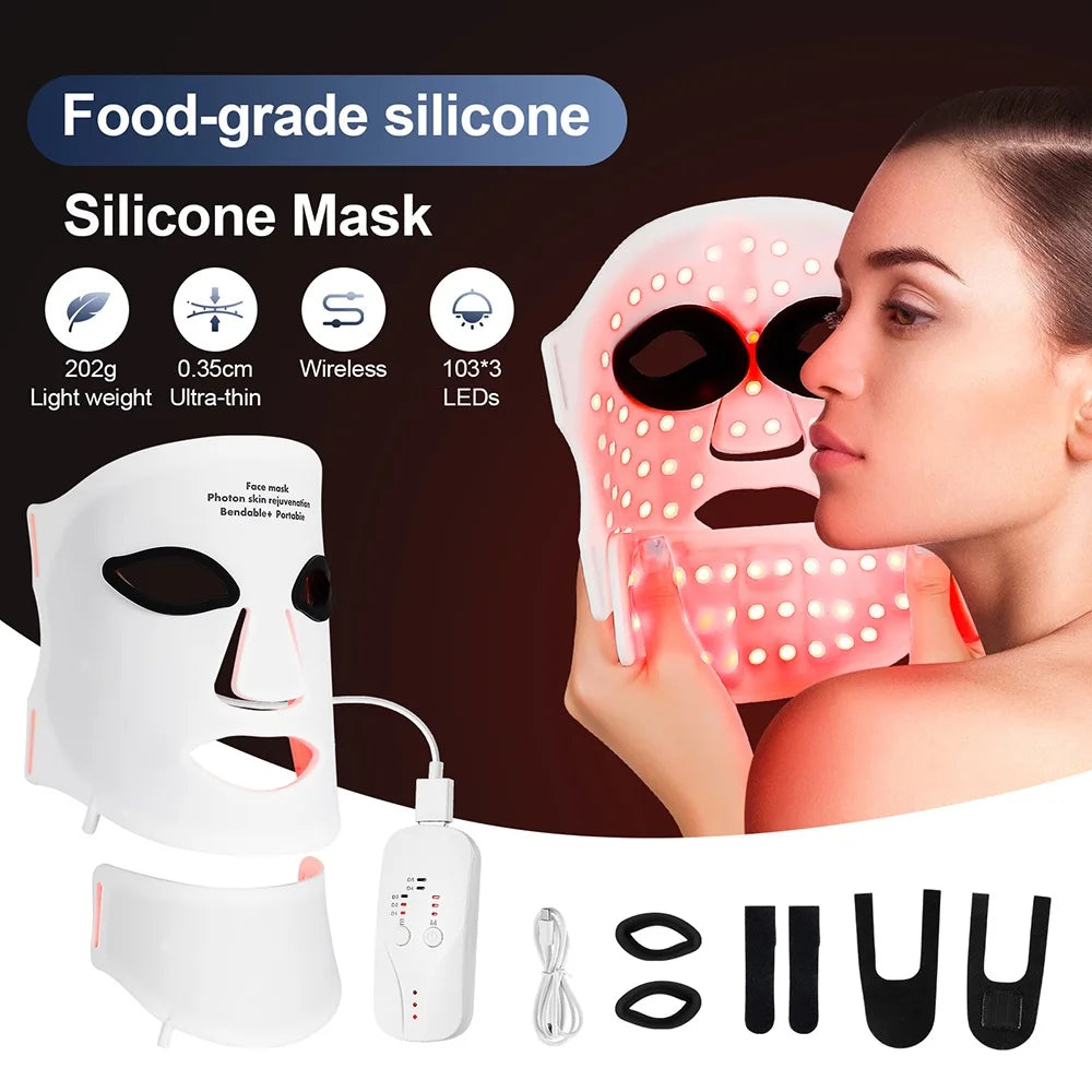 Silicone LED Face & Neck Mask — Wireless Light Therapy for Skin Rejuvenation & Anti-Aging