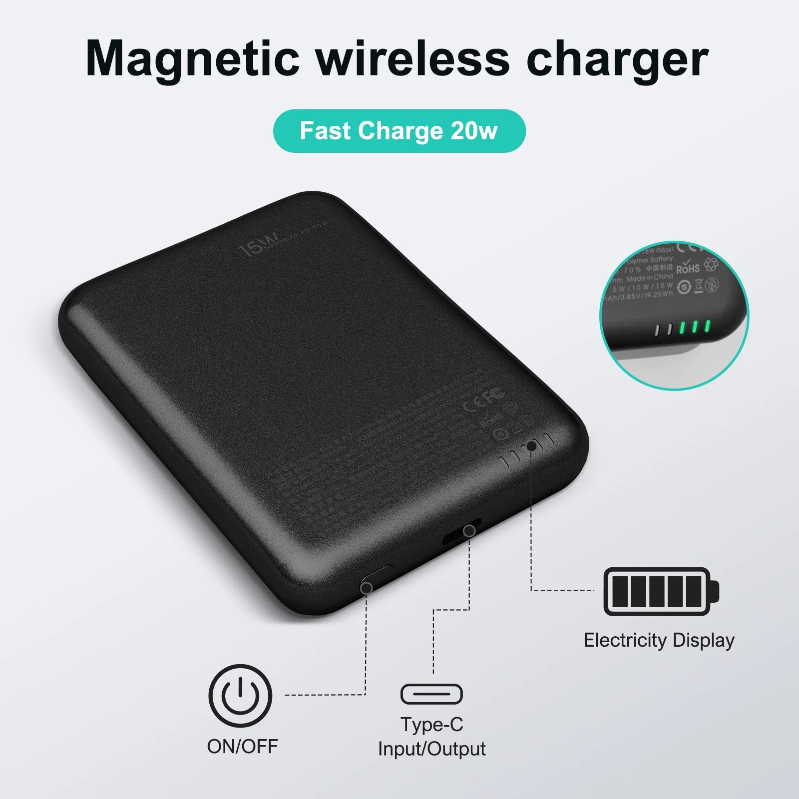 Magnetic 5000mAh Wireless Power Bank