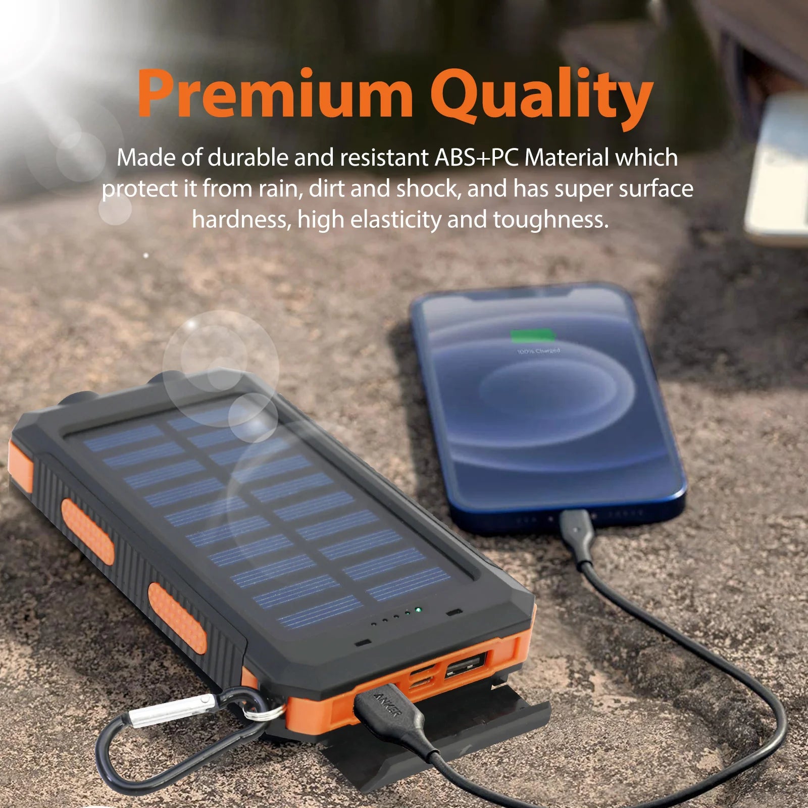 20000Mah Solar Power Bank Portable Solar Charger Waterproof Dual 5V USB Ports 2 LED Light Flashlight for Cell Iphone Outdoor