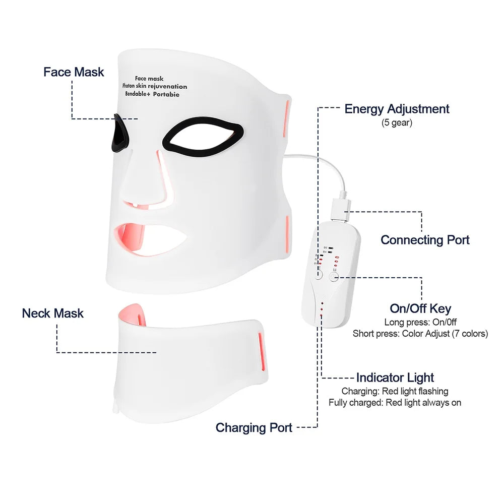 Silicone LED Face & Neck Mask — Wireless Light Therapy for Skin Rejuvenation & Anti-Aging