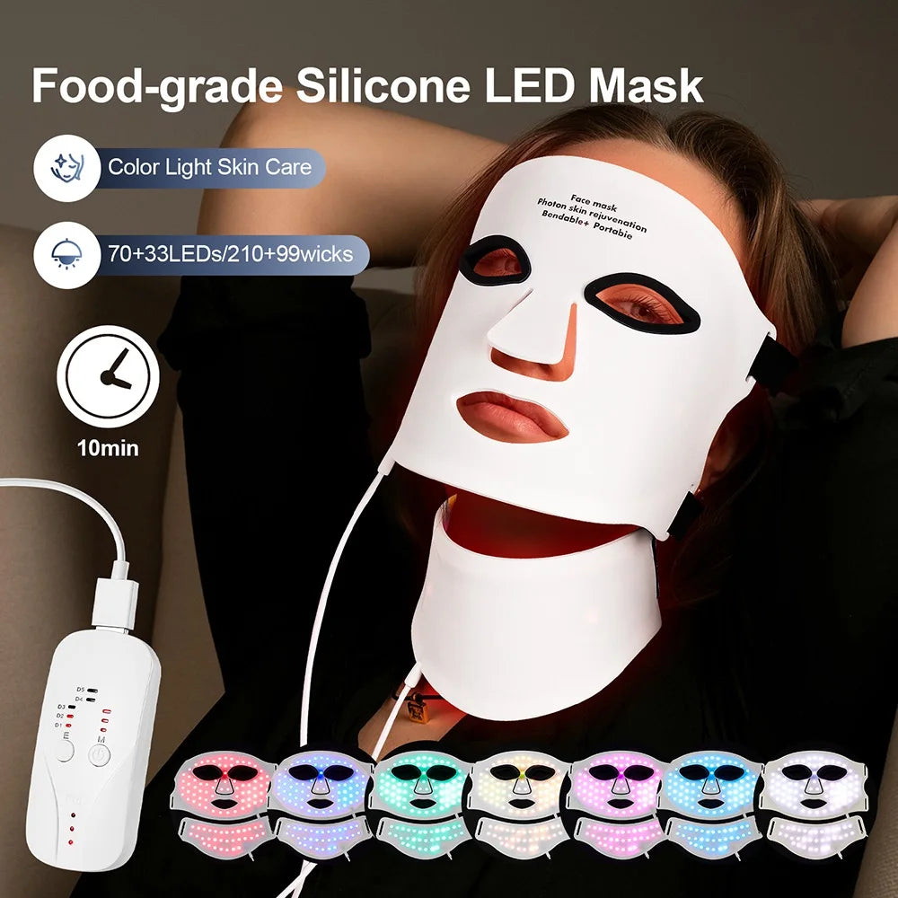 Silicone LED Face & Neck Mask — Wireless Light Therapy for Skin Rejuvenation & Anti-Aging
