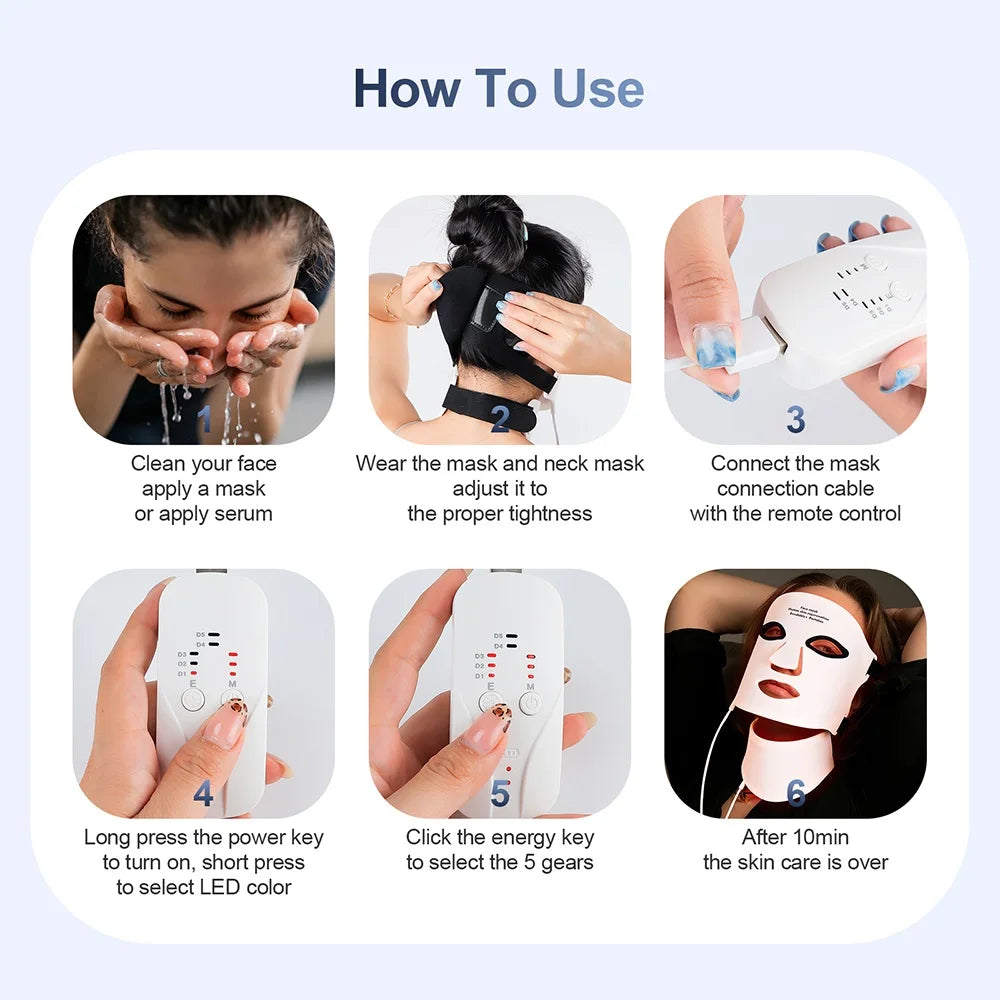 Silicone LED Face & Neck Mask — Wireless Light Therapy for Skin Rejuvenation & Anti-Aging