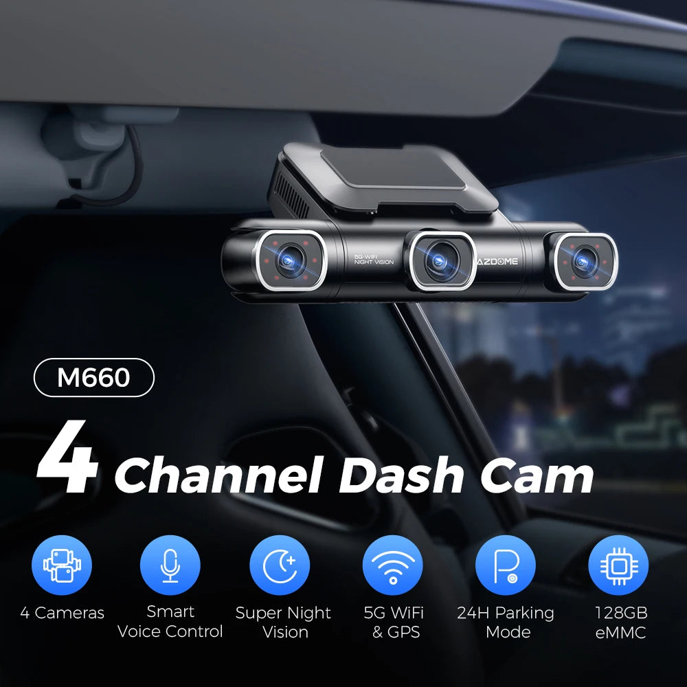 Dash Cam M660 2K+3*1080P 4CH Car DVR GPS 5G Wifi Built-In 128GB Emmc Voice Control 24H Parking Monitor Super Night Vision