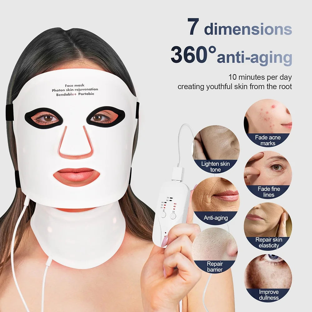Silicone LED Face & Neck Mask — Wireless Light Therapy for Skin Rejuvenation & Anti-Aging