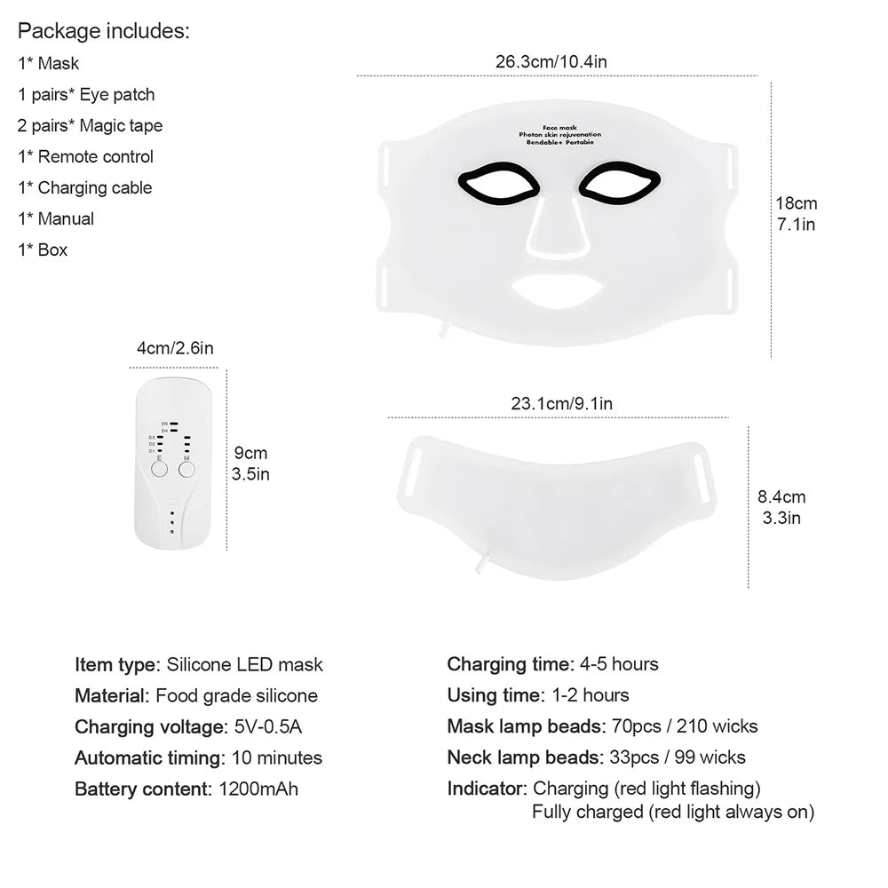 Silicone LED Face & Neck Mask — Wireless Light Therapy for Skin Rejuvenation & Anti-Aging