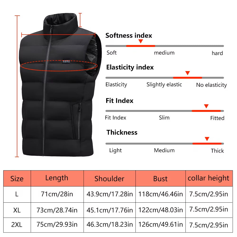 23-Zone Heated Vest Smart Heating Jacket Carbon Fiber Polyester Blend Fabric in Solid Stand Collar Design Featuring with Zipper